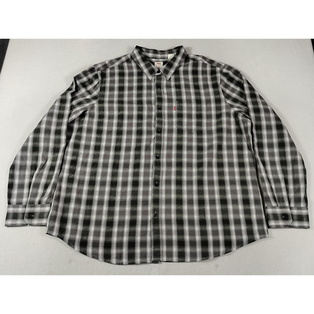 Levi's Shirt Mens 2XL Gray Plaid Long Sleeve Button Up Hemp Blend Casual Office